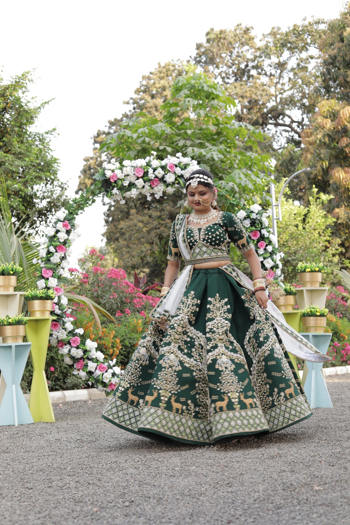 Elegant Marsidise Bottel Green Color Bridal Wear Lehenga Choli