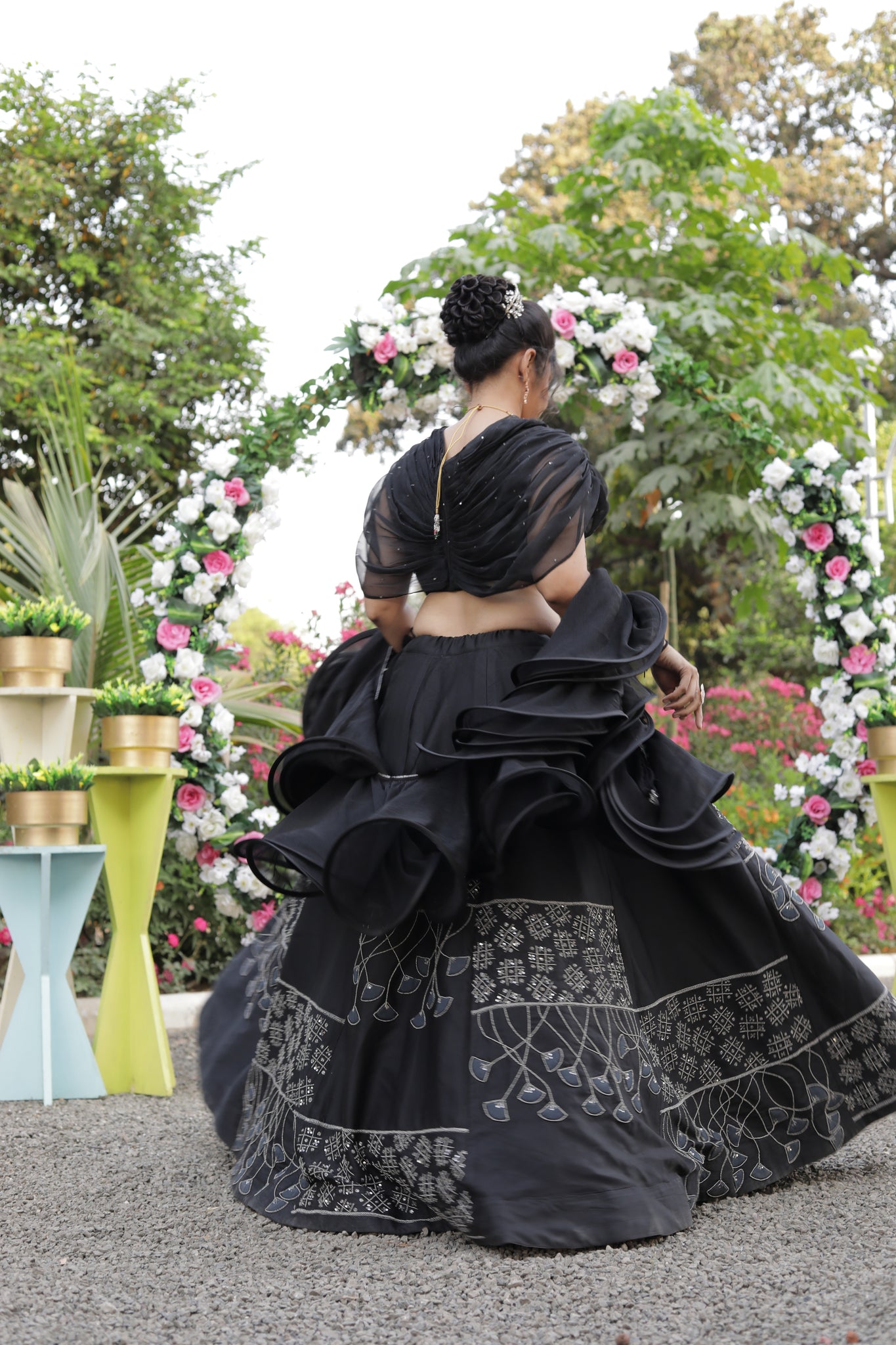 Elegant Black Color Jil Mil Work & Handwork Lehenga Choli For Women